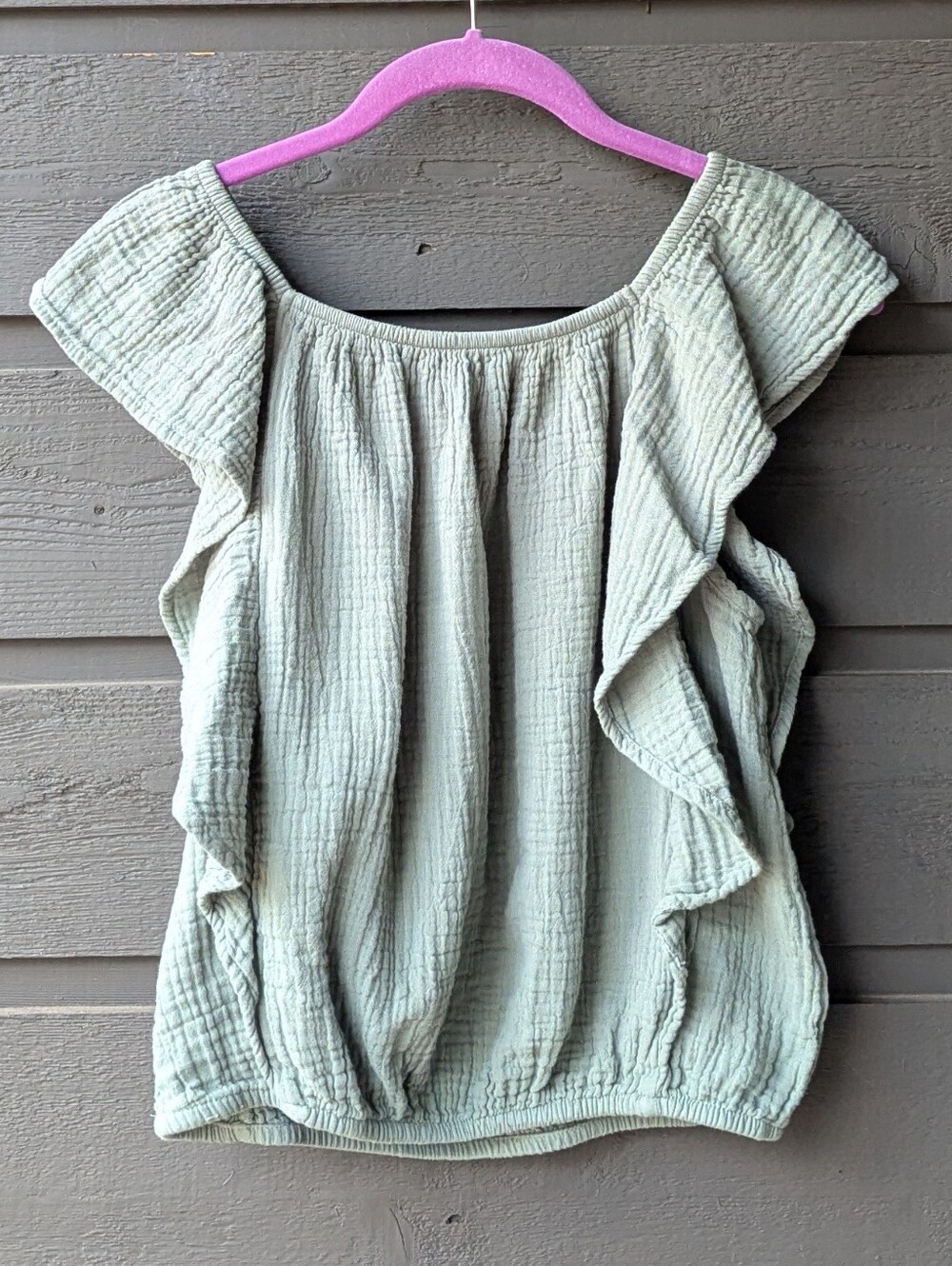 Thereabouts Light Sage Green Ruffle Sleeve Top Gauzy Cotton Size XL 16